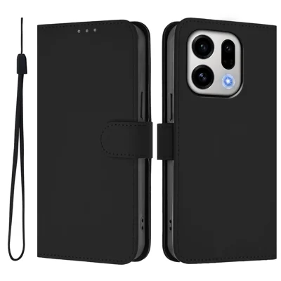 Til Oppo Find X9 5G / Oppo Find X10 E 5G Hylster Solid farve Lederetui med Snor - Sort