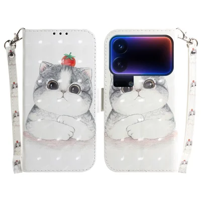 For Xiaomi 18 Pro Max Case Pattern Printing Leather Wallet Phone Cover with Wrist Strap - Cute Cat