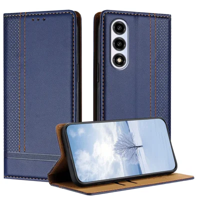 For ZTE nubia A77 5G Case L-Shaped Grid Pattern Leather Stand Phone Cover with Card Slots - Blå