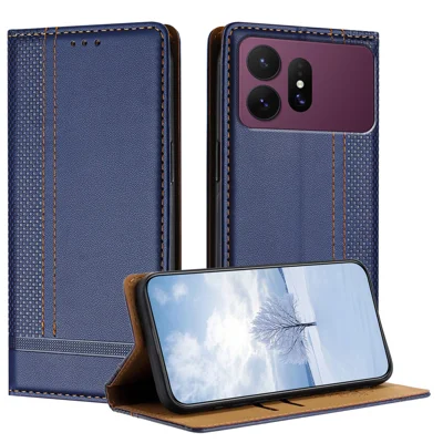 For Samsung Galaxy S27 Ultra Case L-Shaped Grid Pattern Leather Stand Phone Cover with Card Slots - Blue