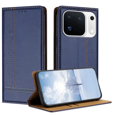  For Oppo Find X10 Pro Max 5G Case L-Shaped Grid Pattern Leather Stand Phone Cover with Card Slots - Blue