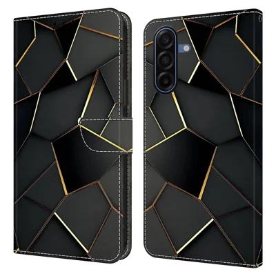 For Samsung Galaxy S26 FE Wallet Case Foldable Stand Pattern Printing Leather Flip Phone Cover - Black Gold Beveled Edges