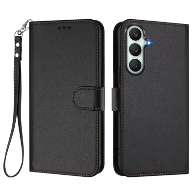  For Samsung Galaxy S27+ Leather Case Wallet Stand Phone Cover with Wrist Strap - Black