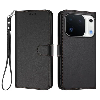  For Oppo Find X10 Pro Max 5G Leather Case Wallet Stand Phone Cover with Wrist Strap - Black