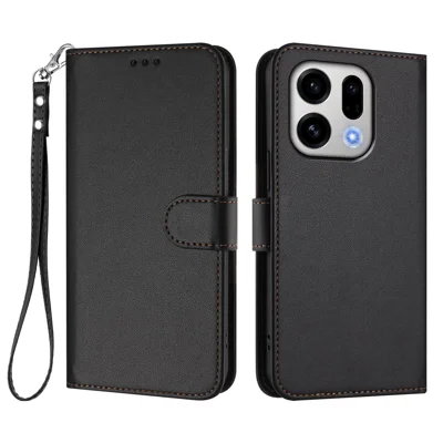 For Oppo Find X10 E 5G Læderetui Wallet Ståetilbehør med Håndledsrem - Sort