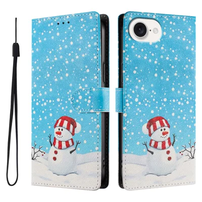 Voor iPhone 16e / iPhone 17e Hoesje met Kerstthema Patroonafdruk PU Leren Portemonnee Telefoonhoesje met Polsbandje - Kerstman