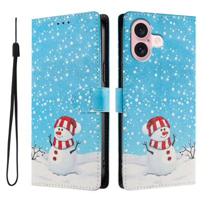 Für iPhone 16 Plus Hülle mit weihnachtlichem Musterdruck, PU-Leder, Geldbörse, Handyhülle mit Handschlaufe - Weihnachtsmann