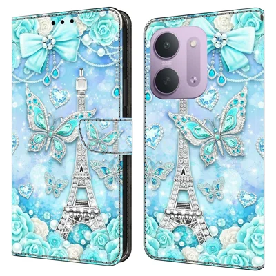 For Xiaomi Redmi 17C 5G Wallet Case Pattern Printing Stand Leather Flip Phone Cover - Butterfly Cobalt Tower