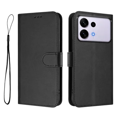  For Samsung Galaxy S27 Ultra Wallet Case RFID Blocking Calf Texture Leather Stand Phone Cover with Strap - Black