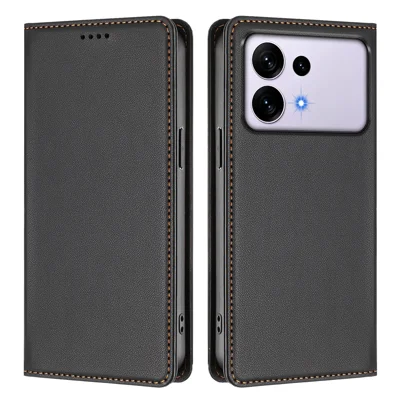  For Samsung Galaxy S27 Ultra Leather Wallet Case Magnetic Closure RFID Blocking Phone Cover - Black