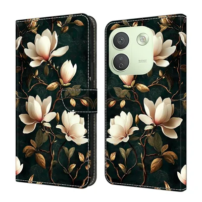 For Xiaomi Redmi Note 17 Pro Max 5G Wallet Stand Case Pattern Printing Leather Phone Cover - White Magnolia