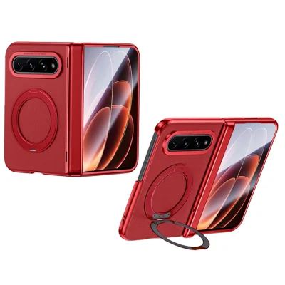 For Xiaomi 18 Fold Magnetic Case Rotating Kickstand Spring Hinge PU Leather PC Phone Cover with HD Tempered Glass Screen Protector - Red