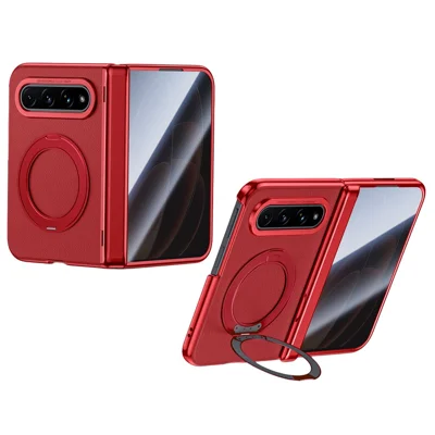 For Xiaomi 18 Fold Magnetic Case Rotating Kickstand Spring Hinge PU Leather PC Phone Cover with Anti-spy Tempered Glass Screen Protector - Red