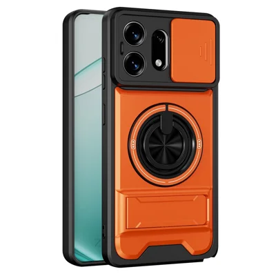 For Samsung Galaxy S27 Ultra Magnetic Case Ring Holder Foldable Kickstand TPU PC Phone Cover with Camera Lens Slider - Orange
