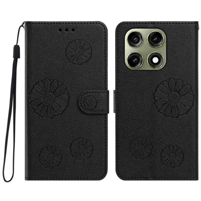 Folia na Motorola Edge 70 Pro 5G z motywem mniszka z bawełnianą skórą PU z portfelem i opaską na nadgarstek - Czarny