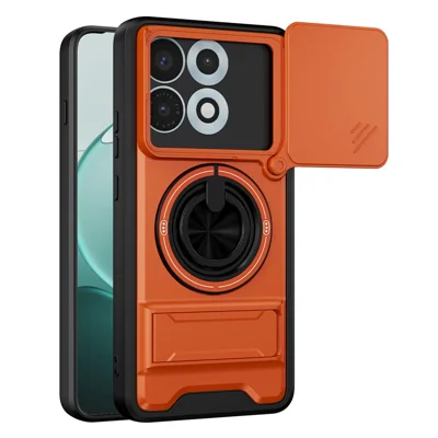 För Motorola Edge 70 Max 5G Magnetisk Skal Med Ringhållare Vinklingsbar Stöd TPU PC Mobilskal Med Kamerahölje Med Skjutlås - Orange