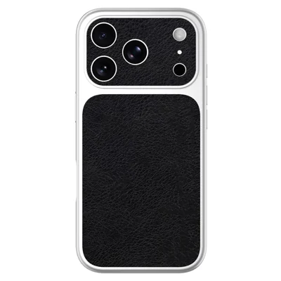 For iPhone 18 Pro Max  /  17 Pro Max Case Black PU Leather + PC + TPU Silver Edge Shockproof Phone Cover - Flat Litchi Grain