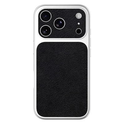 For iPhone 18 Pro  /  17 Pro Case Black PU Leather + PC + TPU Silver Edge Shockproof Phone Cover - Flat Litchi Grain