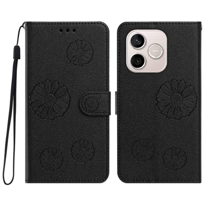 Für Honor 500 Smart 5G / Honor 600 Lite 5G, Blumenmuster aus PU-Leder, Handy-Mappe mit Handschlaufe - Schwarz