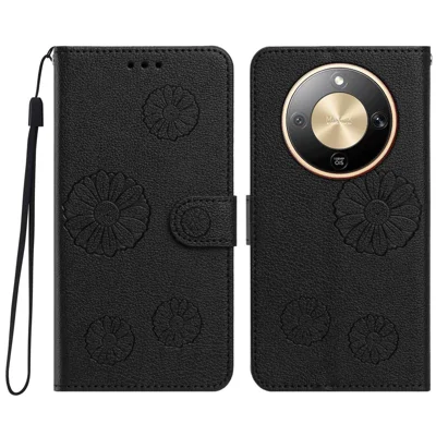 For Honor X70 5G / Honor X9d 5G / Honor Magic8 Lite 5G Daisy Pattern PU Læder Wallet Telefonbeskyttelse med Håndledsrem - Sort