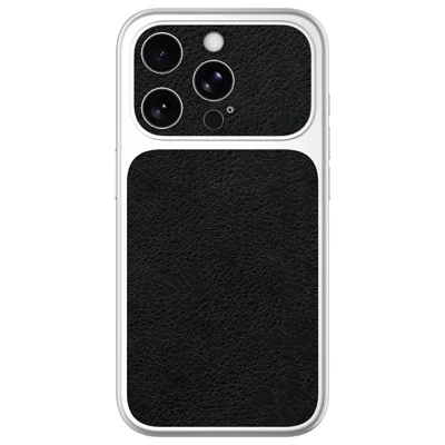 Für iPhone 15 Pro Hülle Schwarz PU-Leder + PC + TPU Silberner Rand stoßfester Handy-Schutz – Flache Litschi-Maserung