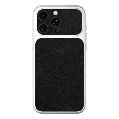 Für iPhone 15 Pro Max Hülle Schwarz PU-Leder + PC + TPU Silberner Rand Stoßfeste Handyhülle - Flache Litschi-Struktur