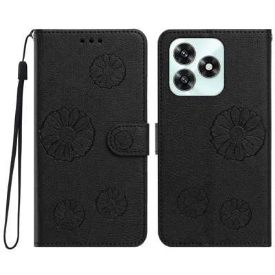 Cover Portafoglio in Pelle PU con Motivo Margherita per Honor X5d Plus 4G / Honor X5c Plus 4G / Honor X5c 4G / Honor X5d 4G con Cinturino da Polso - Nero