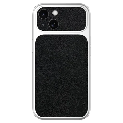For iPhone 14 Case Black PU Leather + PC + TPU Silver Edge Shockproof Phone Cover - Flat Litchi Grain