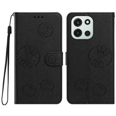 For OnePlus Nord CE6 5G / OnePlus Nord 6 5G Case Daisy Pattern PU Leather Wallet Phone Cover with Wrist Strap - Black