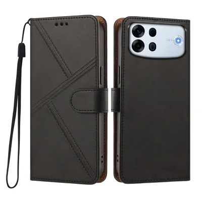  For Oppo A7 Pro Max 5G Case Diamond Stitch PU Leather Wallet Flip Phone Cover with Wrist Strap - Black