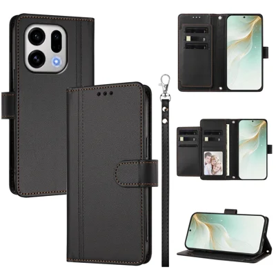  Til Oppo Find X9 5G / Oppo Find X10 E 5G Hylster med 9 Kortfelter PU Læder Flip Wallet Telefonbeskyttelse med Håndbøjle - Sort