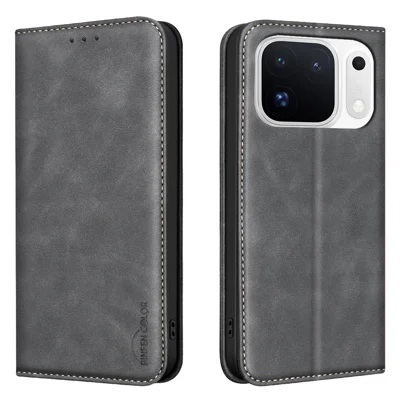  BINFEN COLOR for Oppo Find X10 Pro Max 5G RFID Blocking Calf Texture PU Leather Phone Cover - Black