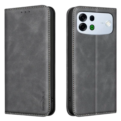  BINFEN COLOR for Oppo A7 Pro Max 5G RFID Blocking Calf Texture PU Leather Phone Cover - Black