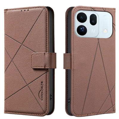 BINFEN COLOR для Oppo Find X10 5G BF35 чехол геометрический узор кожаный чехол с RFID блокировкой, кошелек, подставка - коричневый