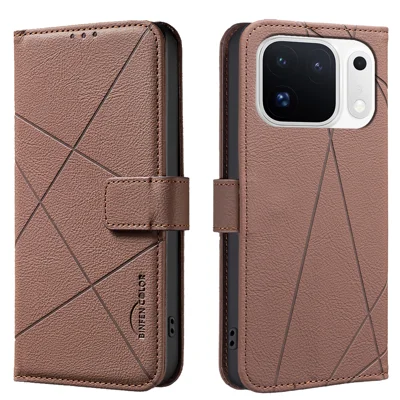  BINFEN COLOR for Oppo Find X10 Pro Max 5G BF35 Case Geometry Imprinted Leather Phone Cover RFID Blocking Wallet Stand - Brown