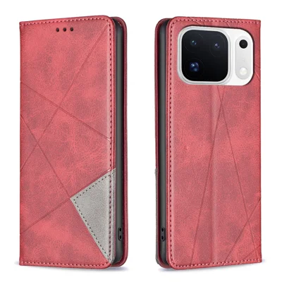  For Oppo Find X10 Pro Max 5G Case Card Slots Geometry Imprint Leather Phone Cover - Red