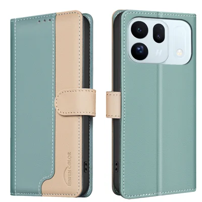  BINFEN COLOR для Oppo Find X10 5G Кожаный чехол Цветное сращивание RFID блокировка Кошелек Подставка Чехол для телефона - Зеленый