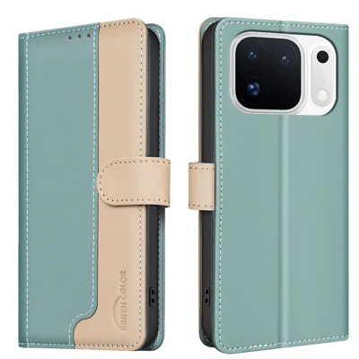 BINFEN COLOR for Oppo Find X10 Pro Max 5G Leather Case Splicing Color RFID Blocking Wallet Stand Phone Cover - Green