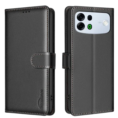  BINFEN COLOR for Oppo A7 Pro Max 5G BF32 Leather Case Wallet RFID Blocking Phone Cover - Black