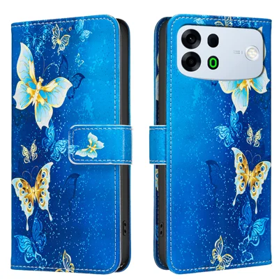  For Oppo A7 Pro Max 5G Case Wallet Stand Pattern Printing Phone Leather Cover - Golden Butterflies