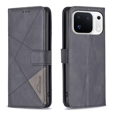  BINFEN COLOR for Oppo Find X10 Pro Max 5G Phone Case Wallet Stand Geometry Imprinted Leather Cover - Black