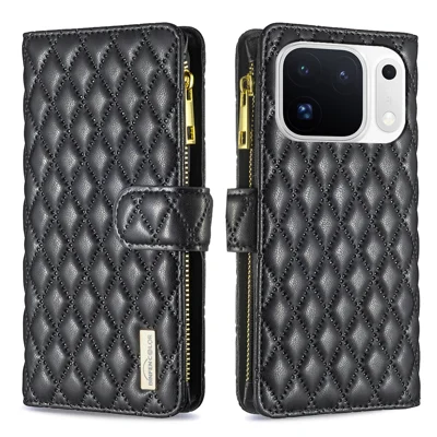  BINFEN COLOR for Oppo Find X10 Pro Max 5G BF Style-15 Leather Case Zipper Pocket Rhombus Phone Cover - Black