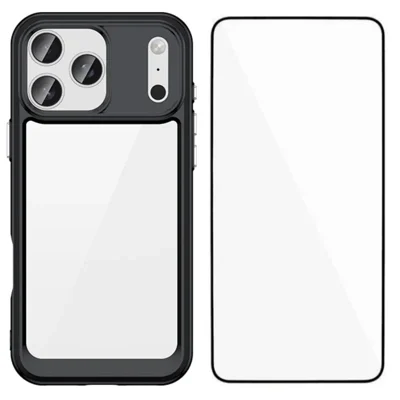  WANLONFENG for iPhone 18 Pro Max Phone Case  XC Series TPU Acrylic Cover with Tempered Glass (Big Lens Hole) - Black