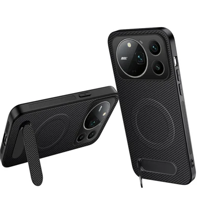 WANLONFENG para Honor Magic9 Pro Max 5G QT Series Capa Magnética com Suporte Traseiro em Fibra de Carbono PC TPU - Preto