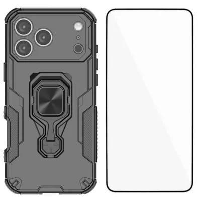 WANLONFENG na iPhone 18 Pro Max Etui na telefon  Otwóręczka PC TPU z ekranem hartowanym - Czarny