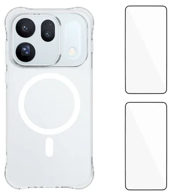 WANLONFENG для Oppo Find X10 5G WL1 Серия 2,0 мм Магнитный чехол Прозрачный TPU чехол для телефона с 2 шт. пленками - Прозрачный