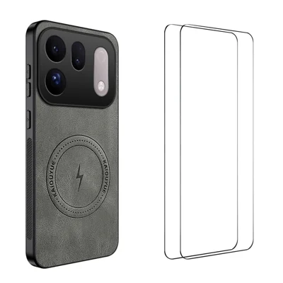 WANLONFENG для Oppo Find X10 5G SD Серии Магнитный Чехол с Текстурой Наппа, PC TPU Чехол для Телефона с 2 шт. Пленкой для Экрана — Серый