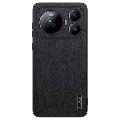 For Honor Magic9 5G Case Wood Texture PU Leather Coated PC TPU Phone Cover - Black