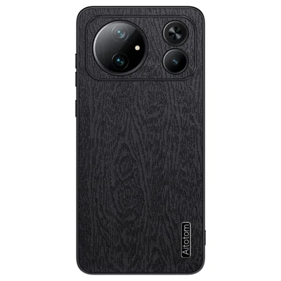 For Honor Magic9 Super Edition 5G Case Wood Texture PU Leather Coated PC TPU Phone Cover - Black