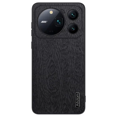 For Honor Magic9 Pro Max 5G Case Wood Texture PU Leather Coated PC TPU Phone Cover - Black
